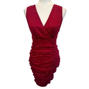 Red Glitter Ruched Dress Size L
